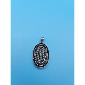 Modern Sterling Silver Oval Swirl Blue Diamond 1.40 ctw Pendant by SJ